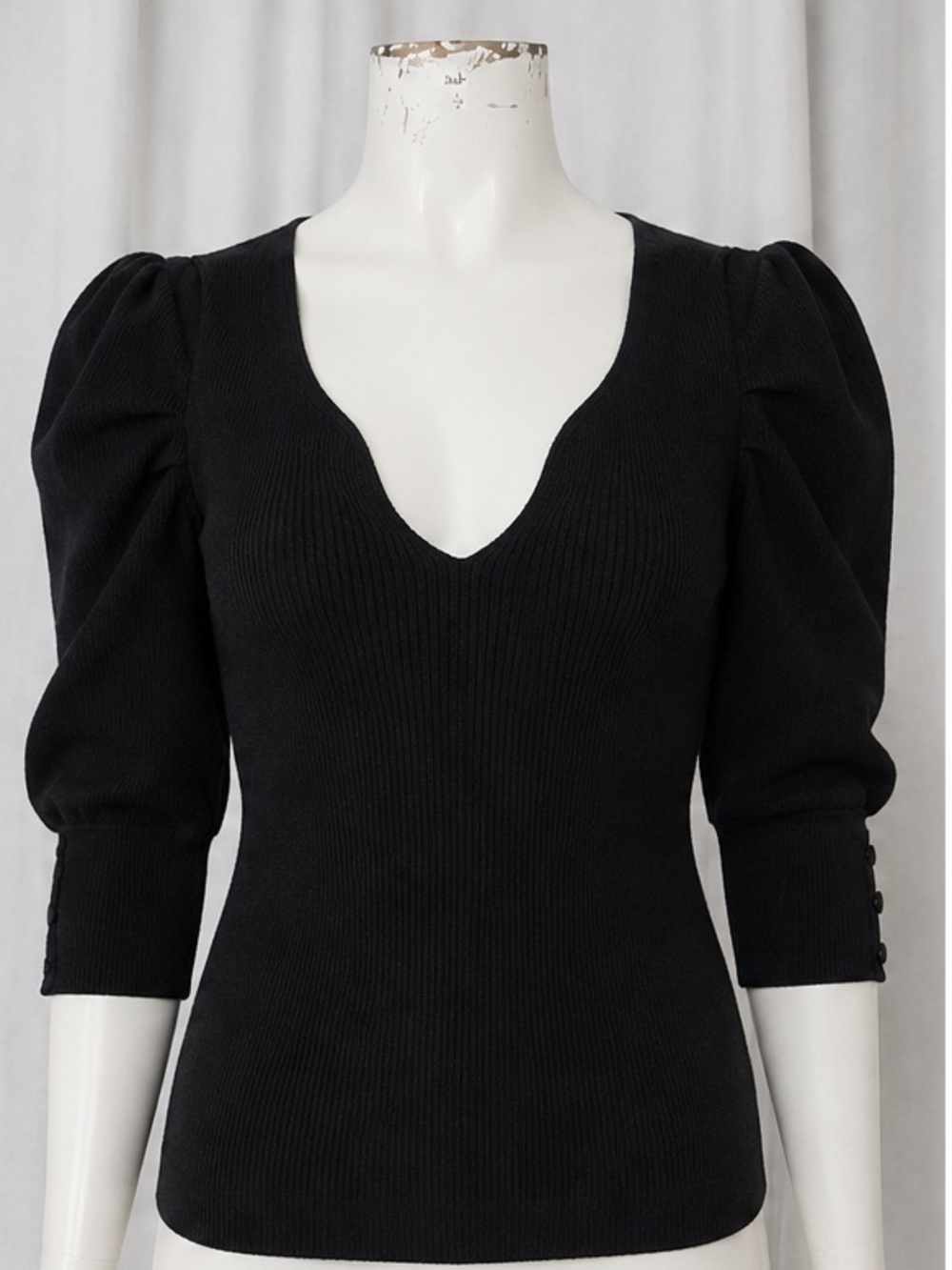 ba&sh V-Neck Puff Sleeve Top - Black XS